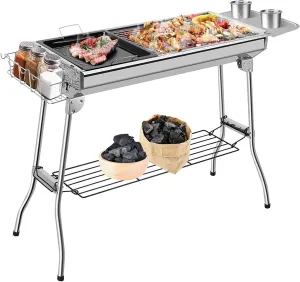 Large Charcoal Grill, 73x 70x 33cm Folding Grill Outdoor Garden Grill Portable Outdoor Stainless Steel Grill Suitable for Travel, Camping, Picnics, Parties