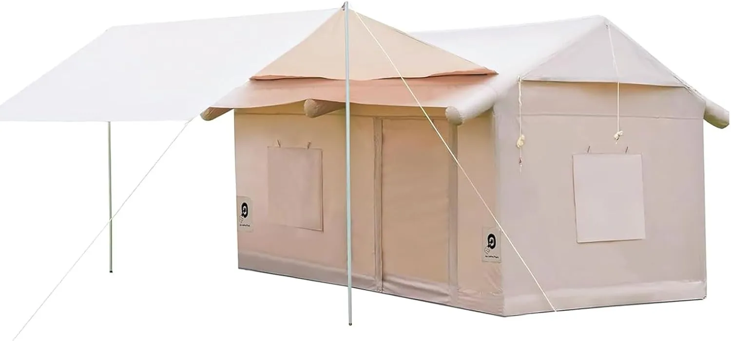 Large Inflatable Tent with Awning Style Curtains and Skylight, Easy to Install 4 Season Waterproof Camping Tent with Chimney Opening, 6 Person Family Camping Tent