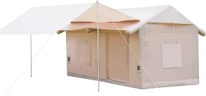 Large Inflatable Tent with Awning Style Curtains and Skylight, Easy to Install 4 Season Waterproof Camping Tent with Chimney Opening, 6 Person Family Camping Tent
