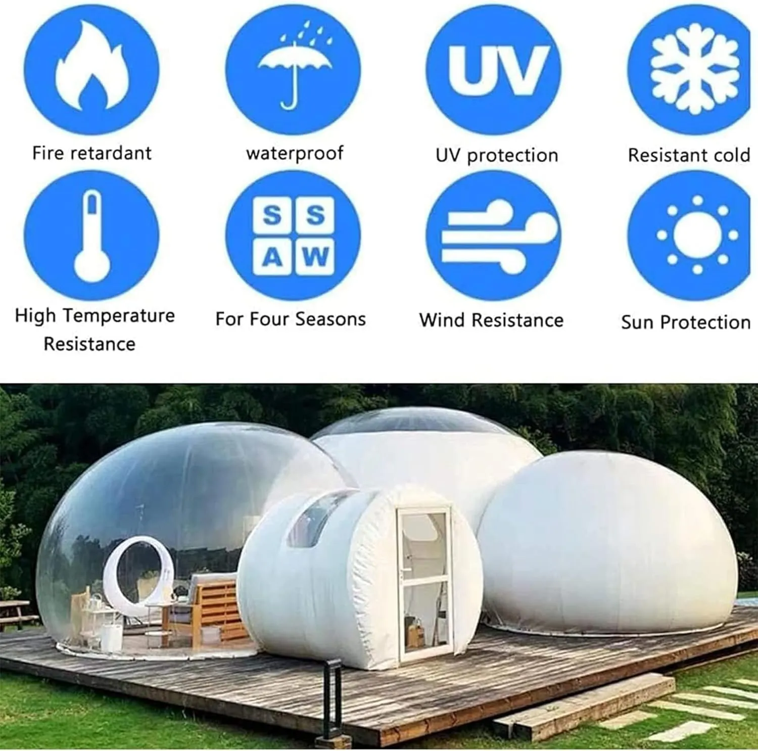 Large Outdoor Inflatable Hotel Tent with Tunnel Inflatable Dome Bubble House Transparent Large Outdoor Tents for Camping Backyard Large Family Tents for Backyard Gardening