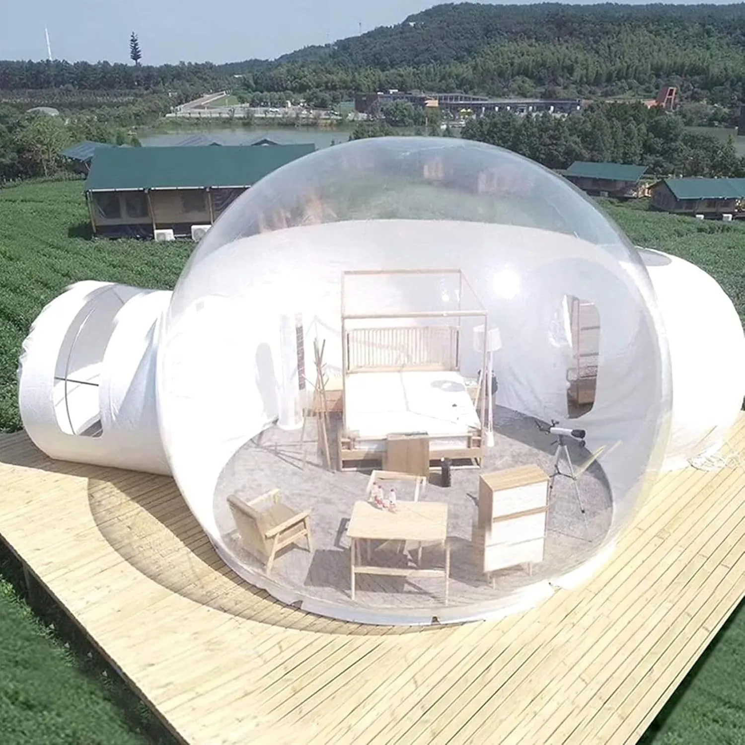 Large Outdoor Inflatable Hotel Tent with Tunnel Inflatable Dome Bubble House Transparent Large Outdoor Tents for Camping Backyard Large Family Tents for Backyard Gardening
