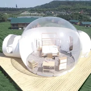 Large Outdoor Inflatable Hotel Tent with Tunnel Inflatable Dome Bubble House Transparent Large Outdoor Tents for Camping Backyard Large Family Tents for Backyard Gardening