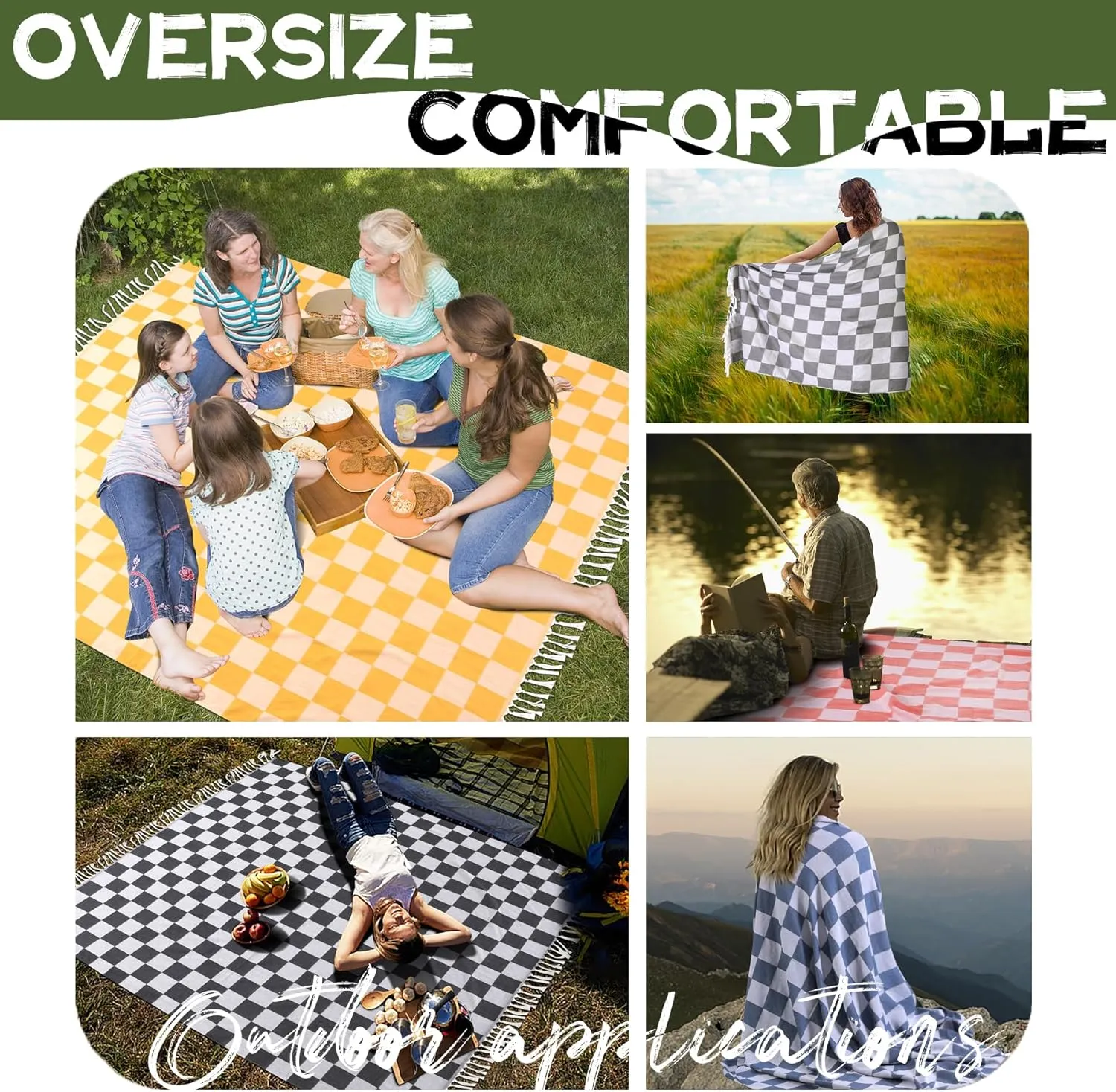 Large Picnic Blanket Outdoor Law Park Grass Patio Mat Manta Para Soft Car Travel Essentials Road Trip Summer Vacation Stuff Outside Accessories Roadtrip Camping Gear Rv Must Haves Glamping Tent Gadget