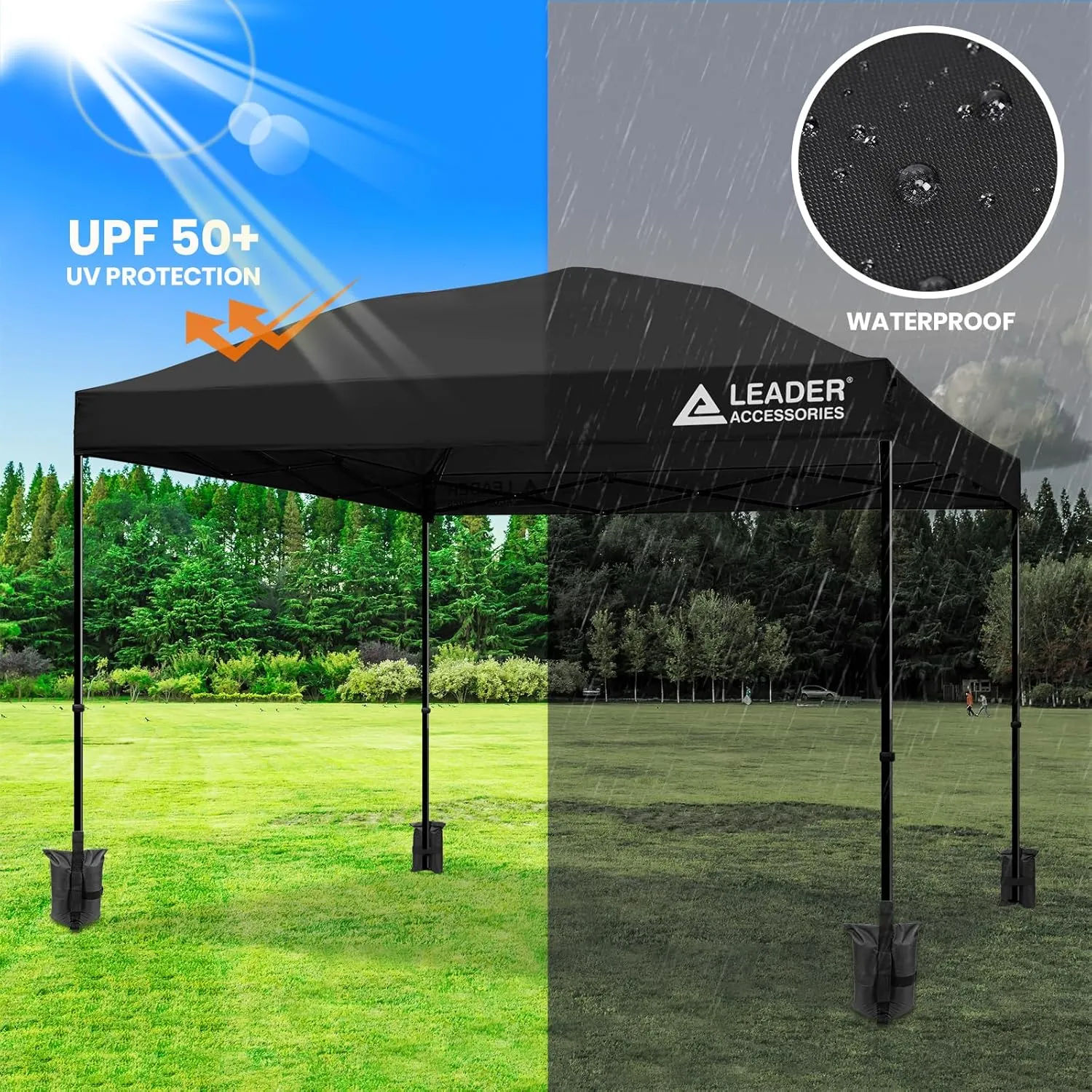 Leader Accessories Replacement Canopy Top Cover for 10’ X 10’ Straight Leg Pop Up Canopy Tent, Canopy Top Cover Only-Black