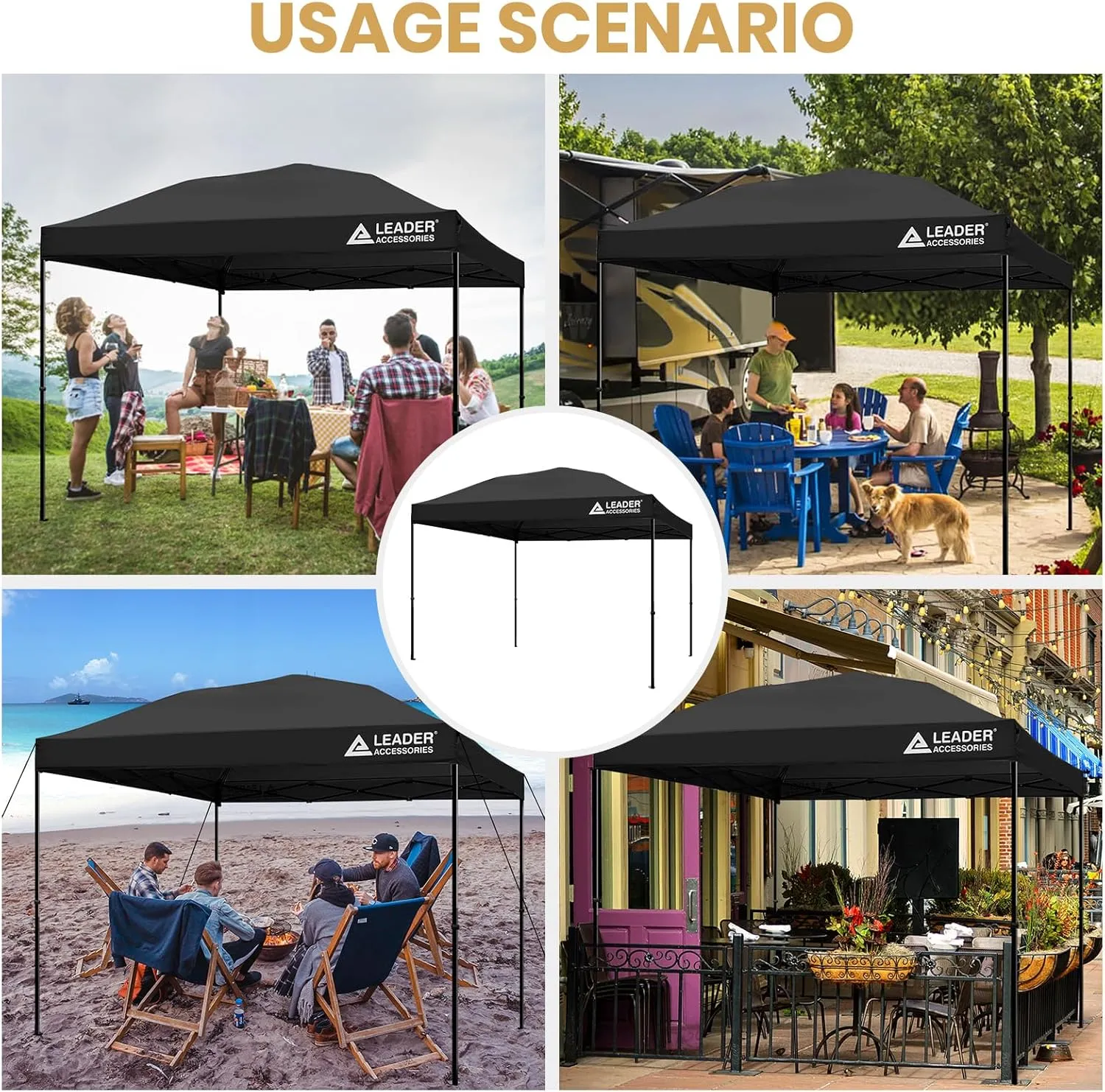Leader Accessories Replacement Canopy Top Cover for 10’ X 10’ Straight Leg Pop Up Canopy Tent, Canopy Top Cover Only-Black