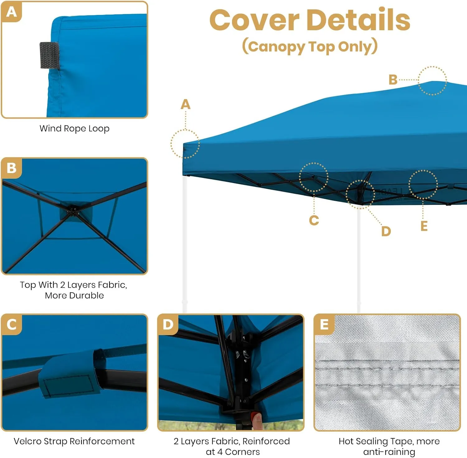 Leader Accessories Replacement Canopy Top Cover for 10’ X 10’ Straight Leg Pop Up Canopy Tent, Canopy Top Cover Only-Blue