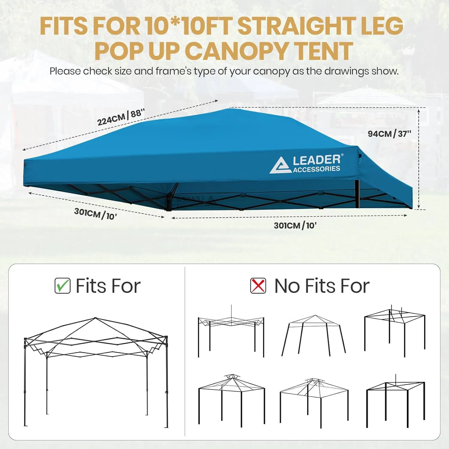 Leader Accessories Replacement Canopy Top Cover for 10’ X 10’ Straight Leg Pop Up Canopy Tent, Canopy Top Cover Only-Blue