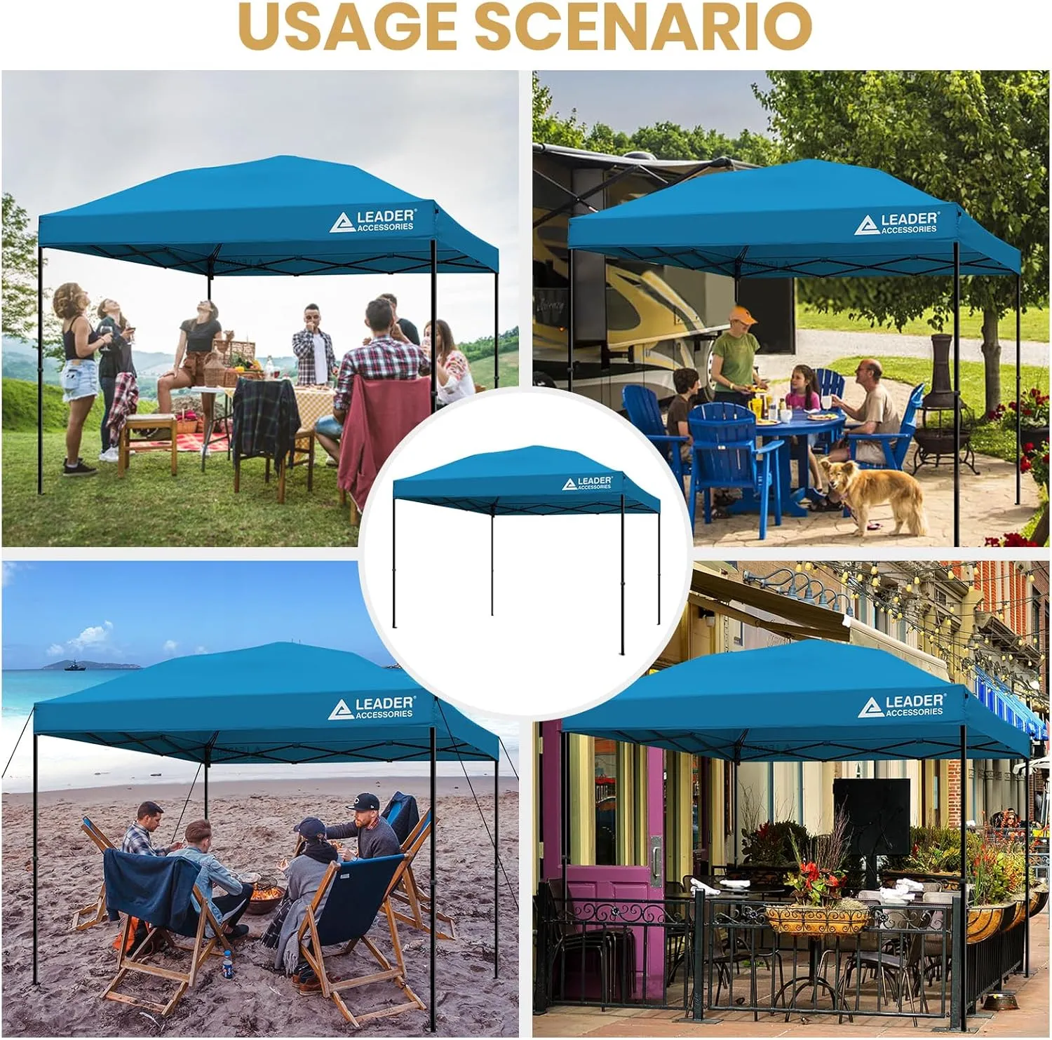 Leader Accessories Replacement Canopy Top Cover for 10’ X 10’ Straight Leg Pop Up Canopy Tent, Canopy Top Cover Only-Blue