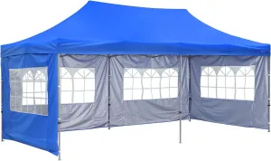 LEISURELIFE Outdoor Pop Up 10'x20' Canopy Tent with Sidewall - Folding Commercial Gazebo Party Tent Blue Red White with Wheeled Carry Bag (4 Sidewalls, Blue)