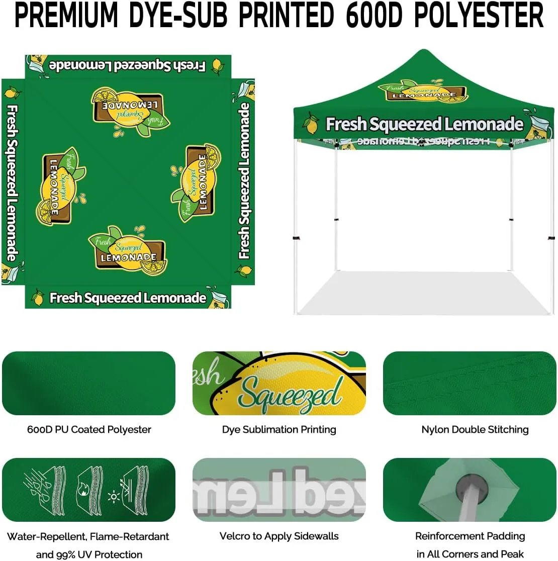 Lemonade Tent, Heavy Duty Outdoor Canopy Tent 10x10, Fresh Squeezed Lemonade Business Vendor Tent for Pop Up Market Lemonade Beverages Promotion Canopy