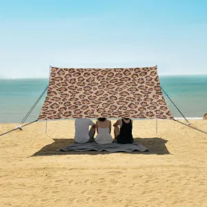 Leopard Jacquard Knitted Pattern Beach Canopy Tent Anti-UV & Wind Resistant, Camping Sun Shelter Easy Setup Portable,Outdoor Shade Tents with Sandbags,Sand Shovels,Ground Pegs & Stability Poles