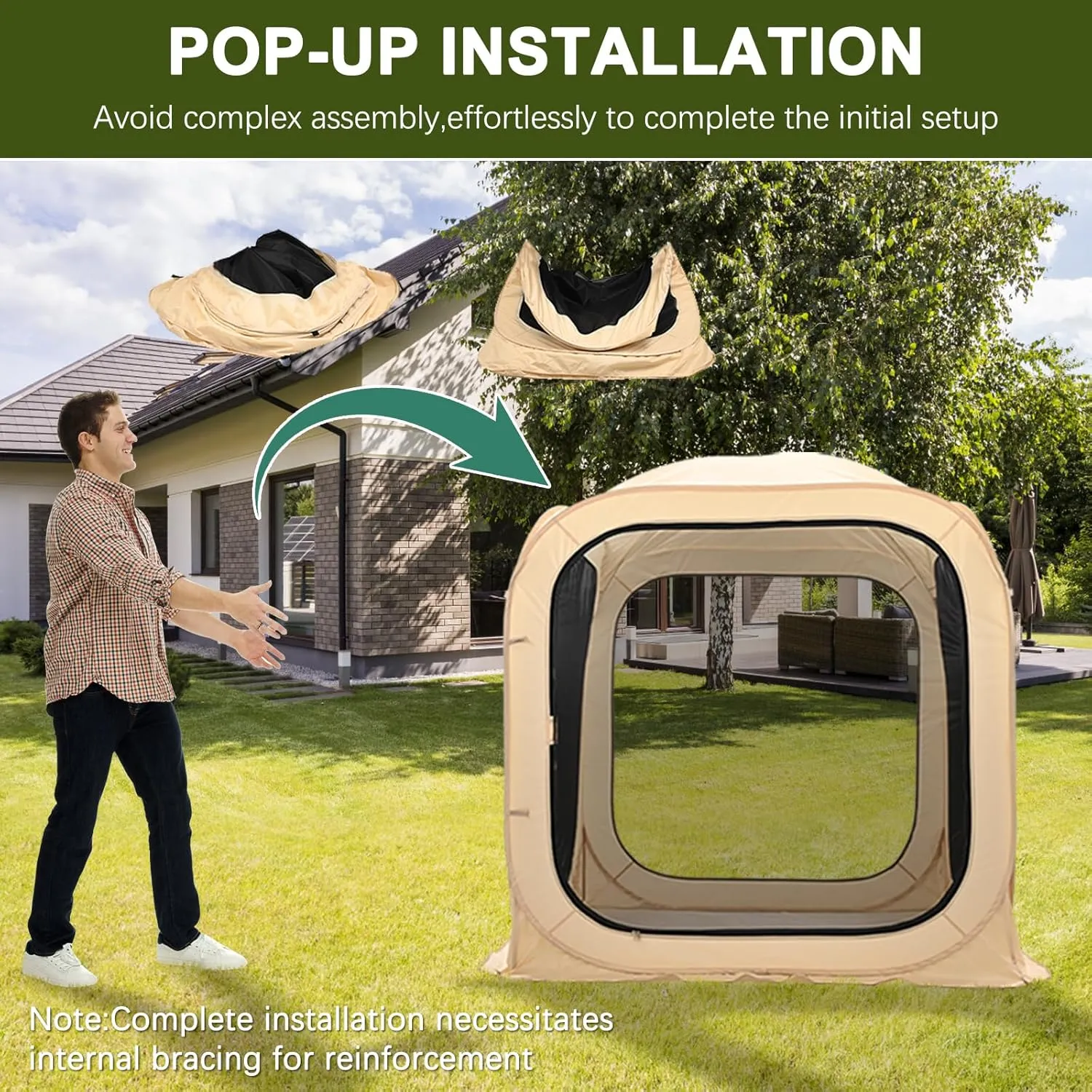 LILYPELLE Screen House Pop-Up Canopy Instant Tent Outdoor Camping Tent with Carry Bag for Patio, Backyard, Deck & Outdoor Activities, Khaki