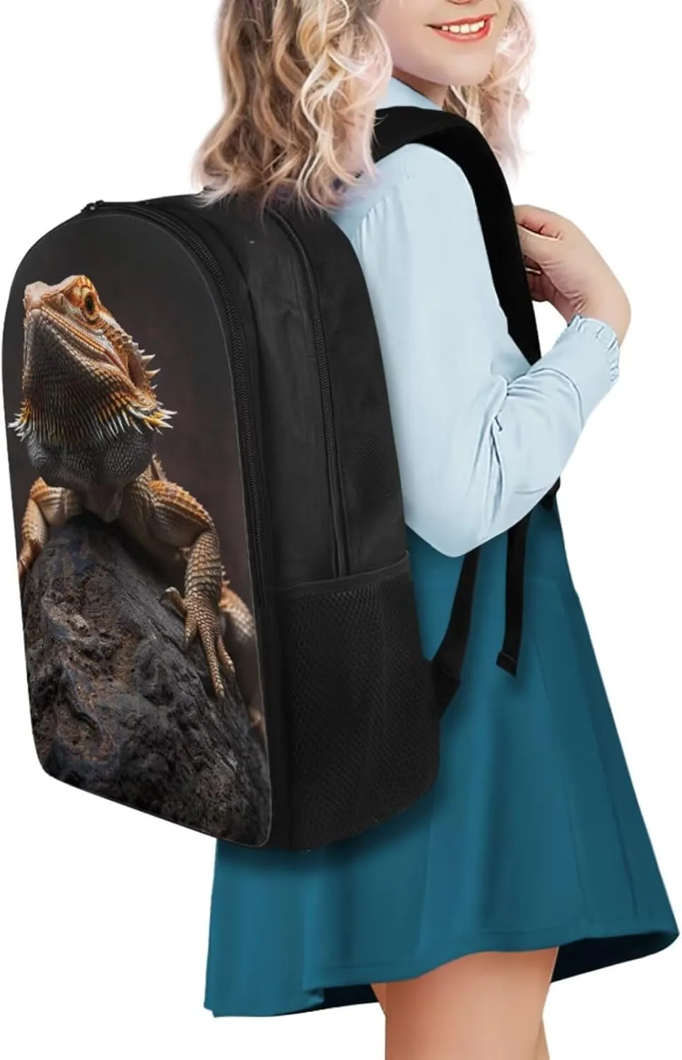 Lizard Backpack for Kids Boys Backpack with Lunch Box and School Pencil Box 3 in 1 Set Large Bookbag for School Teens Sturdy School Bag with Side Pocket Casual Daypack Backpacks for Daily Use