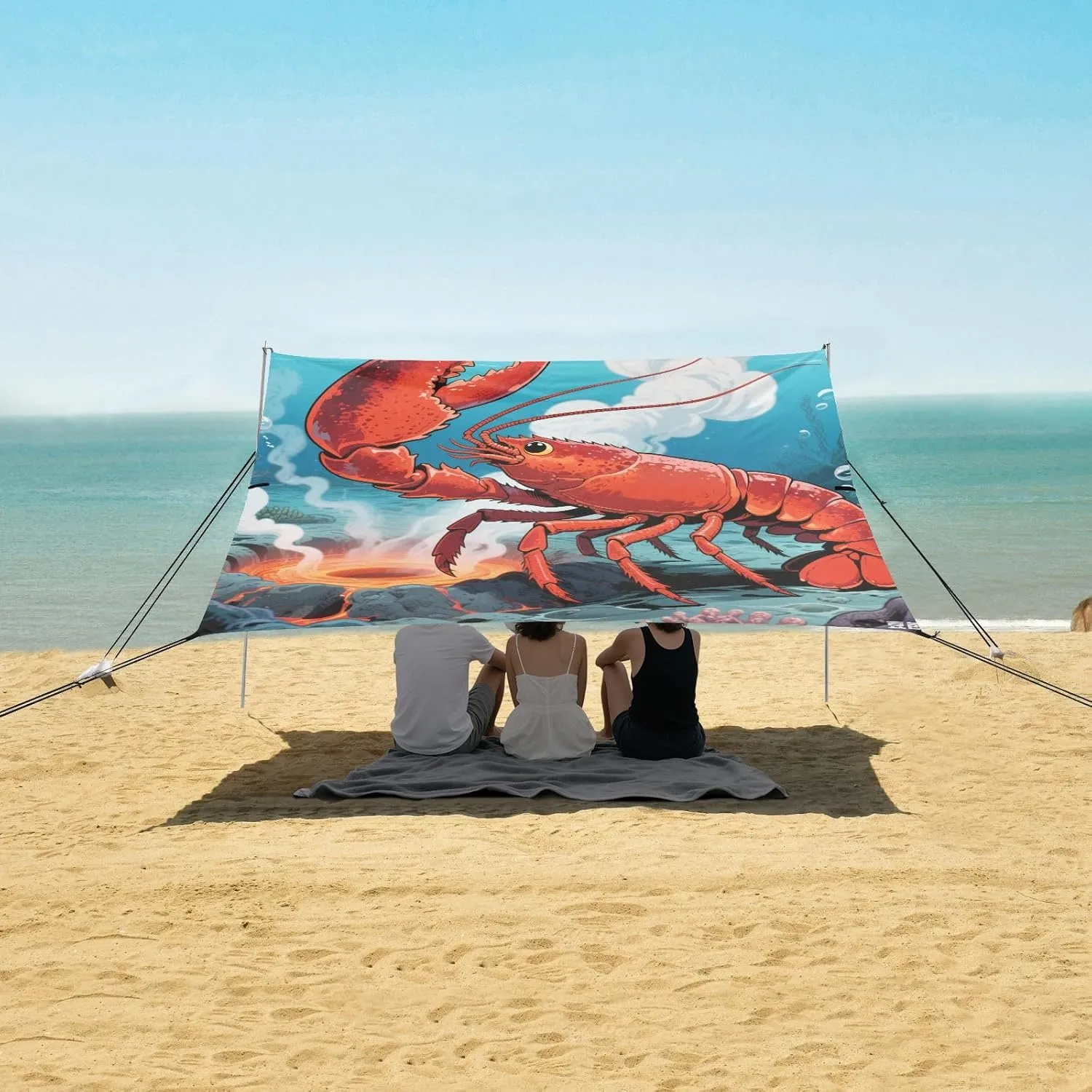 Lobster Close to Volcano Beach Camping Tent Sun Shelter for Whole Family, Beach Shade Canopy with UPF50  UV Protection,Easy Set Up and Carry,Outdoor Shade for Trips, Fishing, Backyard Fun Picni