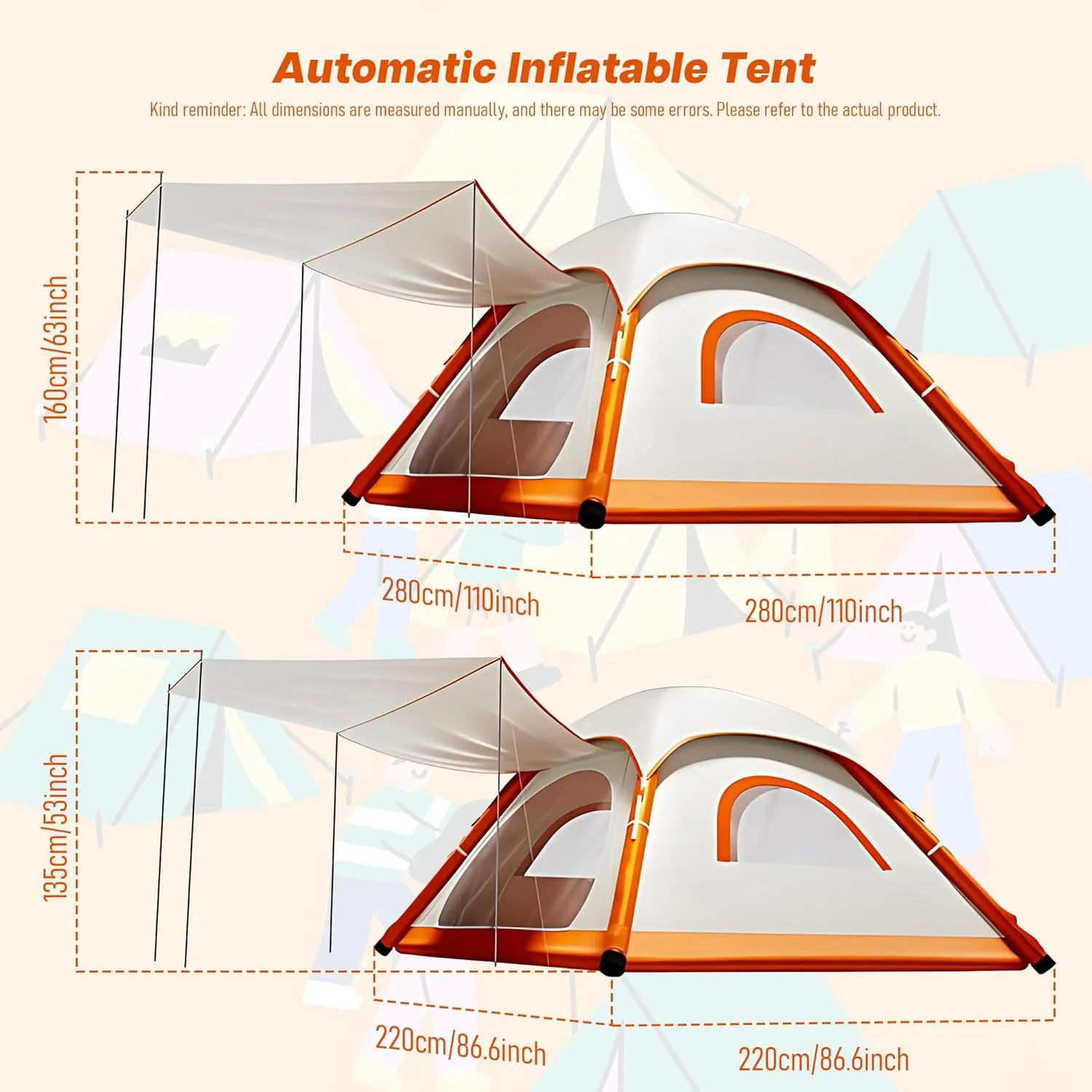 Luxury Automatic Inflatable Dome Tents for Camping,Waterproof Windproof Tent with Double Layer Tarp,Easy Setup Blow Up Portable 3-4 Person Outdoor Camping Tents