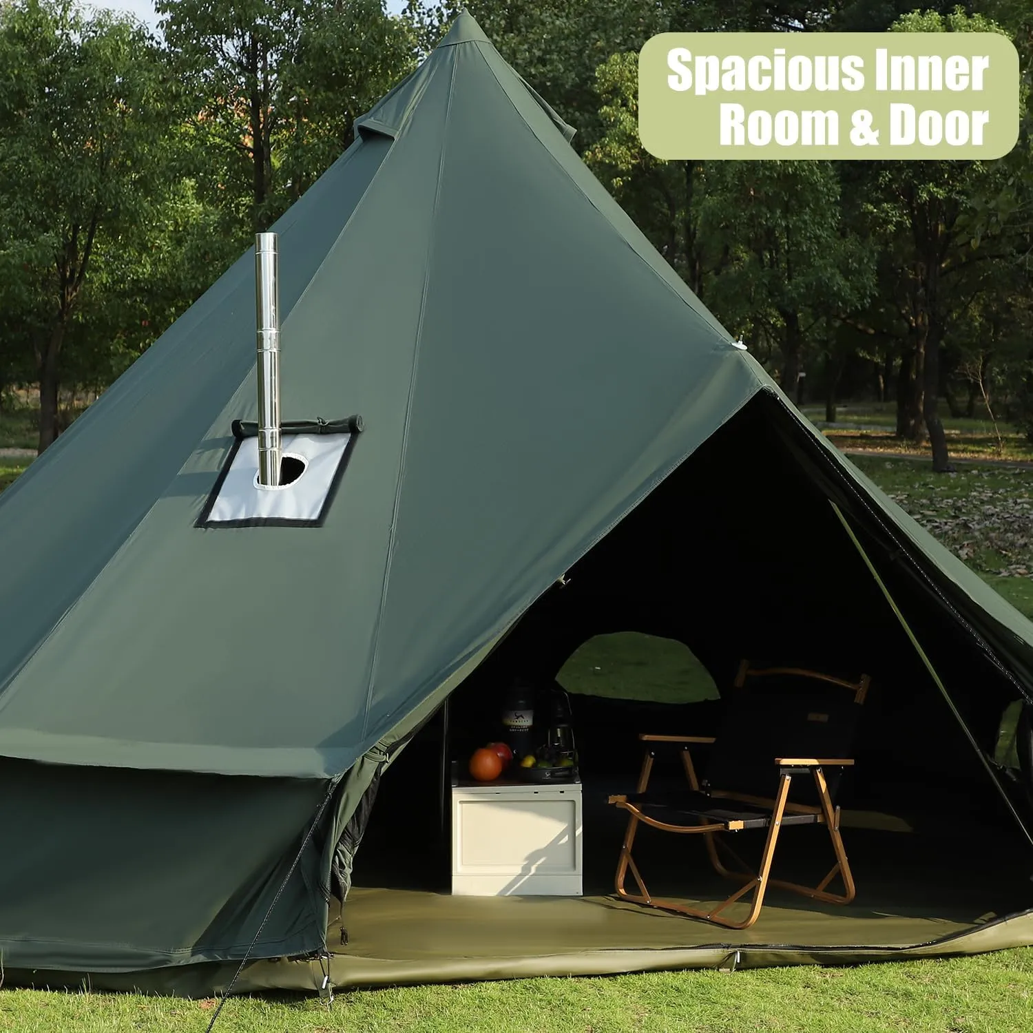 Luxury Cotton Bell Tent, Yurt Canvas Tent with Stove Jack, 4/6/8 Person Family 4 Season Camping