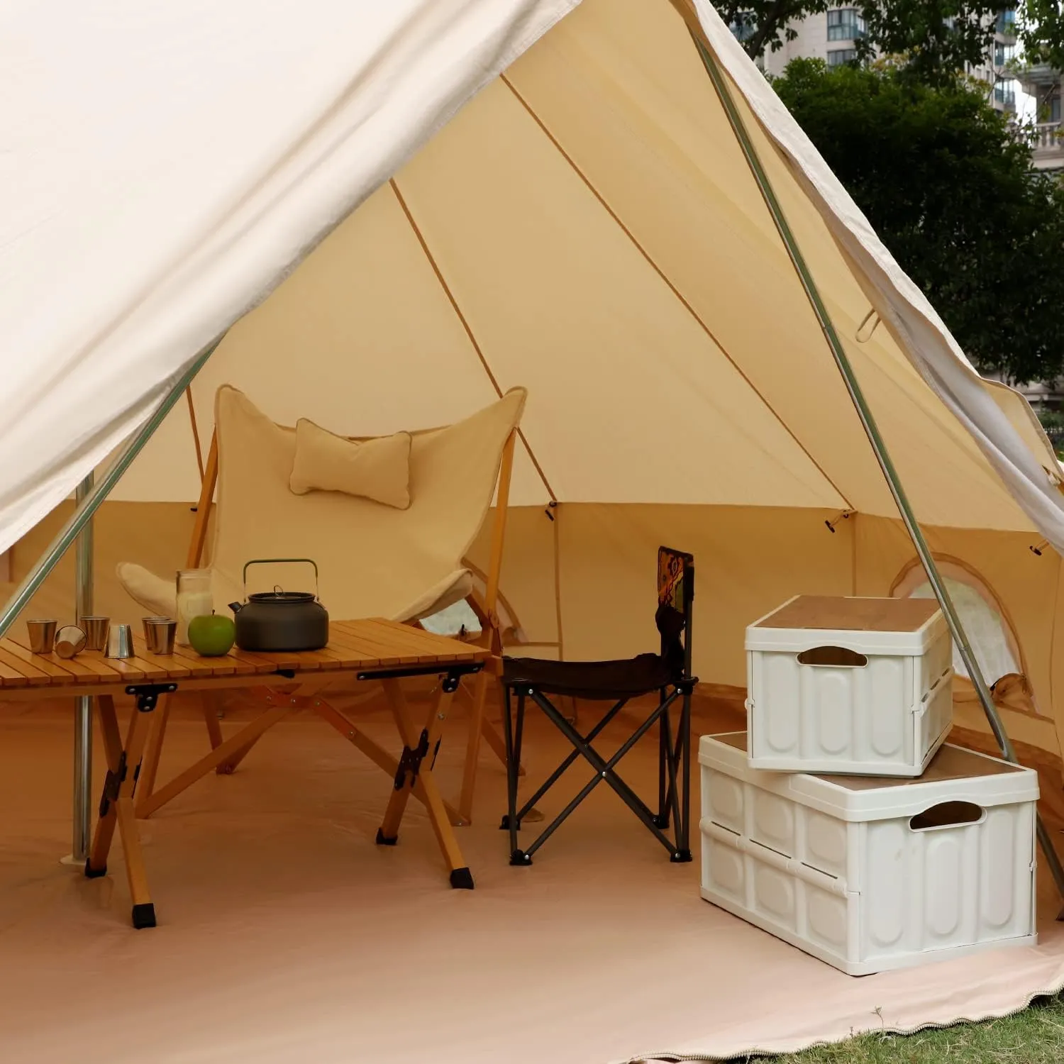 Luxury Cotton Bell Tent, Yurt Canvas Tent with Stove Jack, 4/6/8 Person Family 4 Season Camping