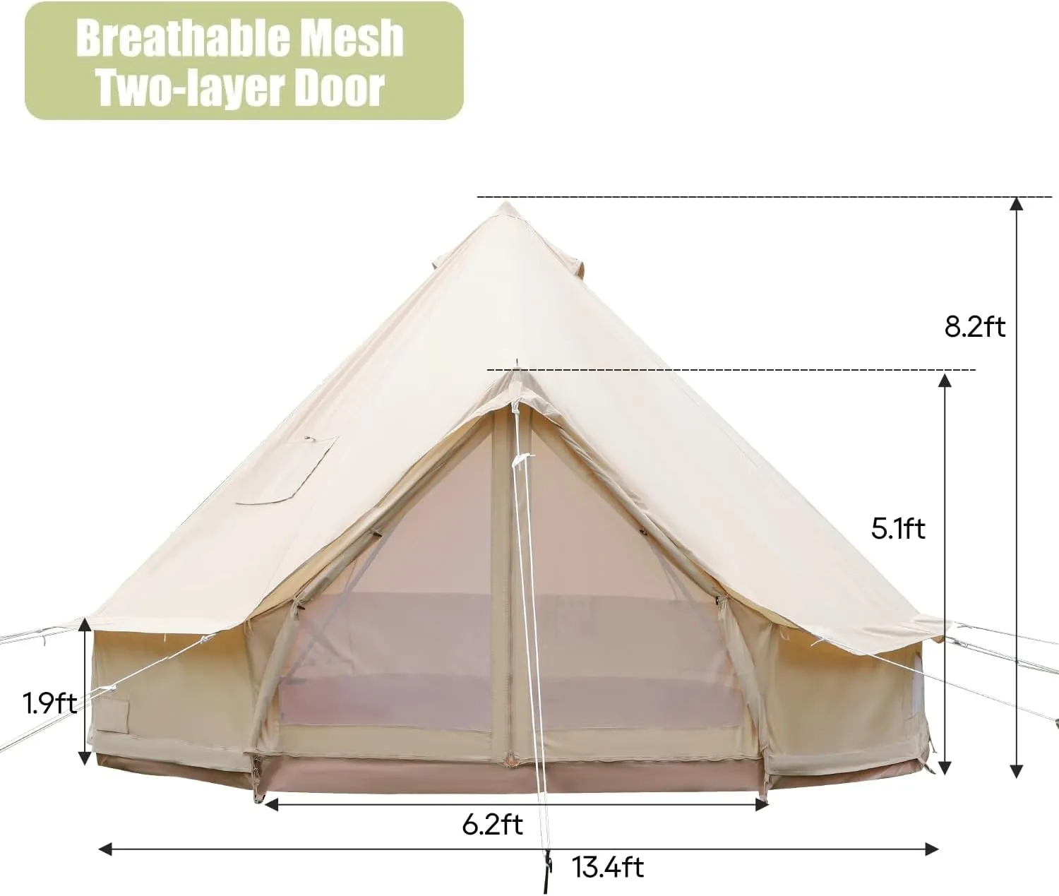 Luxury Cotton Bell Tent, Yurt Canvas Tent with Stove Jack, 4/6/8 Person Family 4 Season Camping