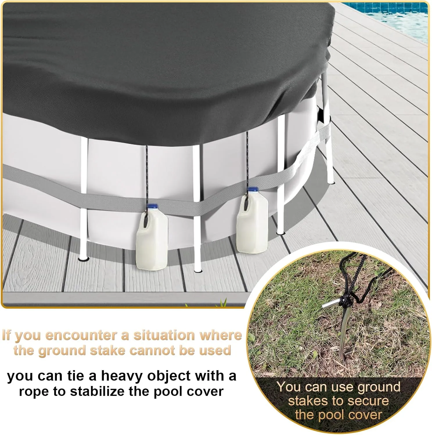 LXKCKJ 9x18 FT Rectangular Pool Cover for Above Ground Pool, Solar Oval Pool Cover Protection with Tensioner, Ideal for Rectangular/Oval Frame Pool Waterproof & UV-Resistant (Black)