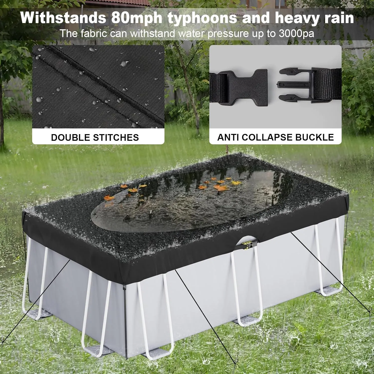 LXKCKJ 9x18 FT Rectangular Pool Cover for Above Ground Pool, Solar Oval Pool Cover Protection with Tensioner, Ideal for Rectangular/Oval Frame Pool Waterproof & UV-Resistant (Black)