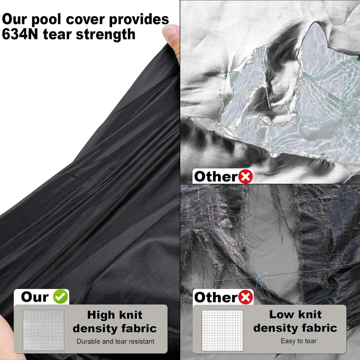 LXKCKJ 9x18 FT Rectangular Pool Cover for Above Ground Pool, Solar Oval Pool Cover Protection with Tensioner, Ideal for Rectangular/Oval Frame Pool Waterproof & UV-Resistant (Black)