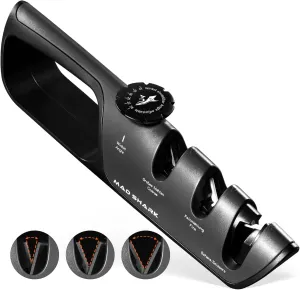 MAD SHARK Knife Sharpener, 6 Adjustable Sharpening Angle, Coarse & Fine Knife Sharpener Tool, Handheld Manual Knives Sharpener for Kitchen Knives, Pocket knife, Scissors, LARGE, Black