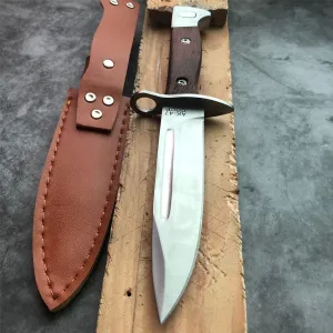 MADSABRE 9.8" Full Tang Survival Knife with Sheath and Wood Handle, Camping Fixed Blade Knives Outdoor Bushcraft Bowie Knife Hiking Backpacking Tools, Gifts for Men