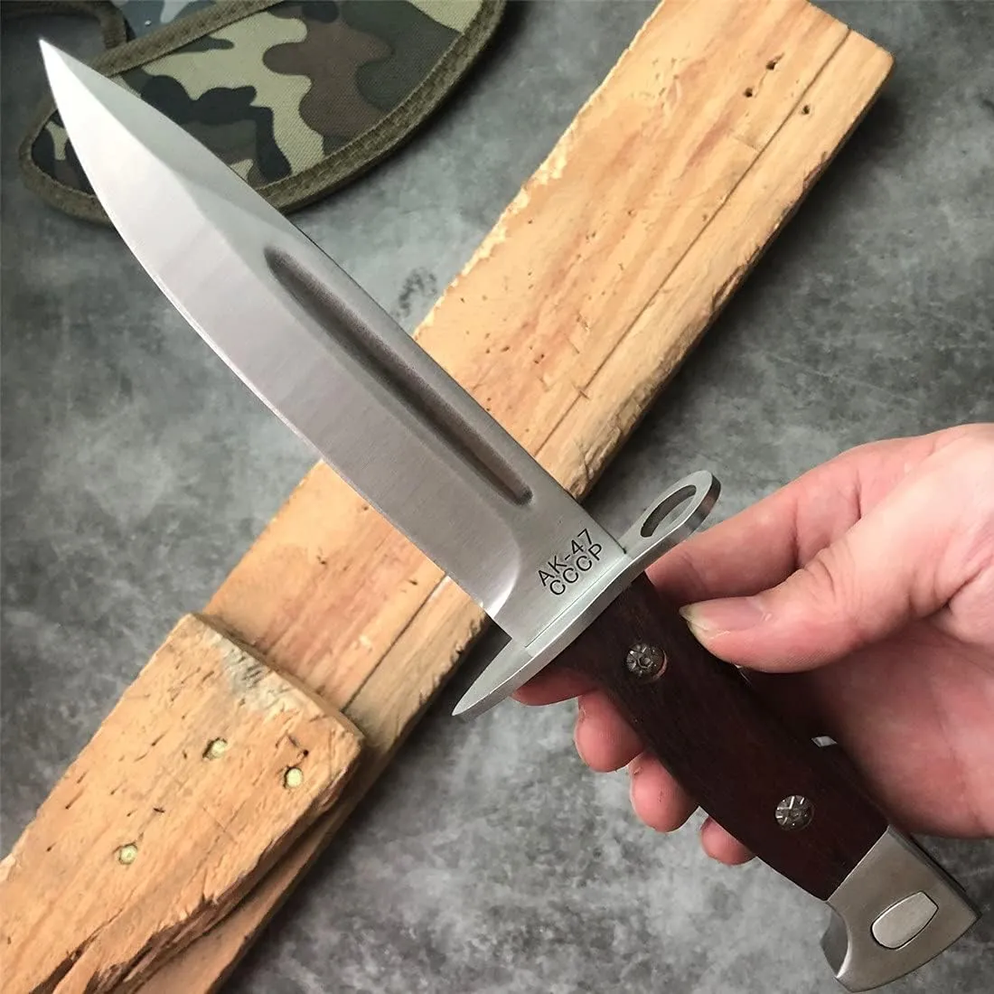 MADSABRE 9.8" Full Tang Survival Knife with Sheath and Wood Handle, Camping Fixed Blade Knives Outdoor Bushcraft Bowie Knife Hiking Backpacking Tools, Gifts for Men