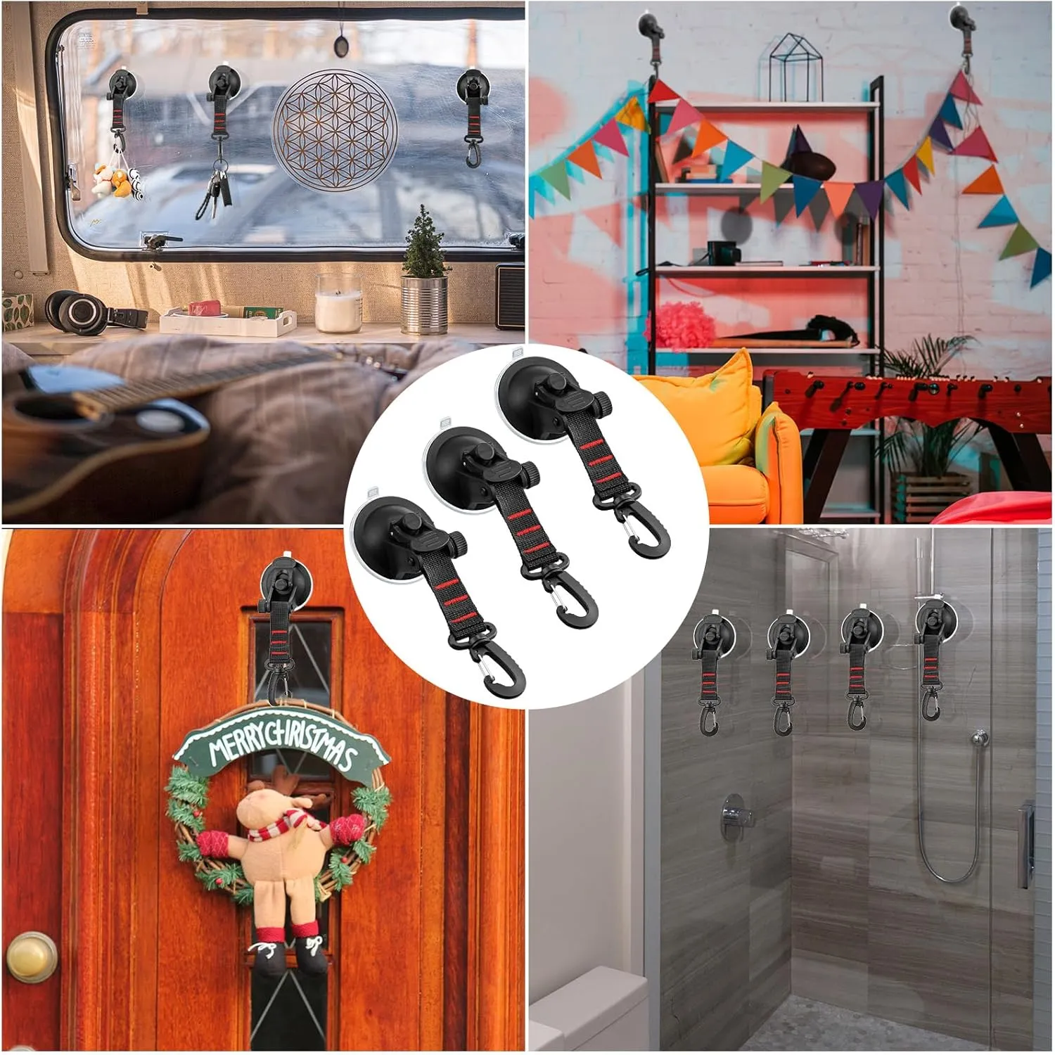 Maitys Heavy Duty Suction Cups with Hooks Tie Down Strong Suction Cup Anchor Car Camping Accessories Vacuum Outdoor Suction Cup with Hooks for Car Boat Awning Camping Tent Trap