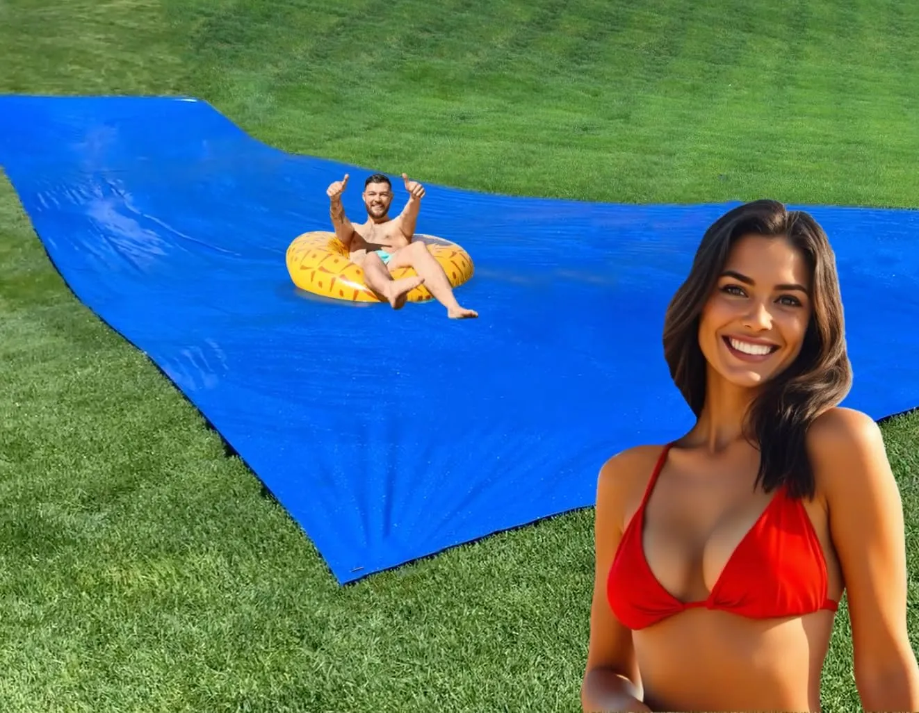 Make-A-Slide. Giant Blue Plastic Water Slides for Adults - 100, 75, 50 Feet Long Heavy-Duty Slip and Slides Water Tarps (50 Foot Slide)