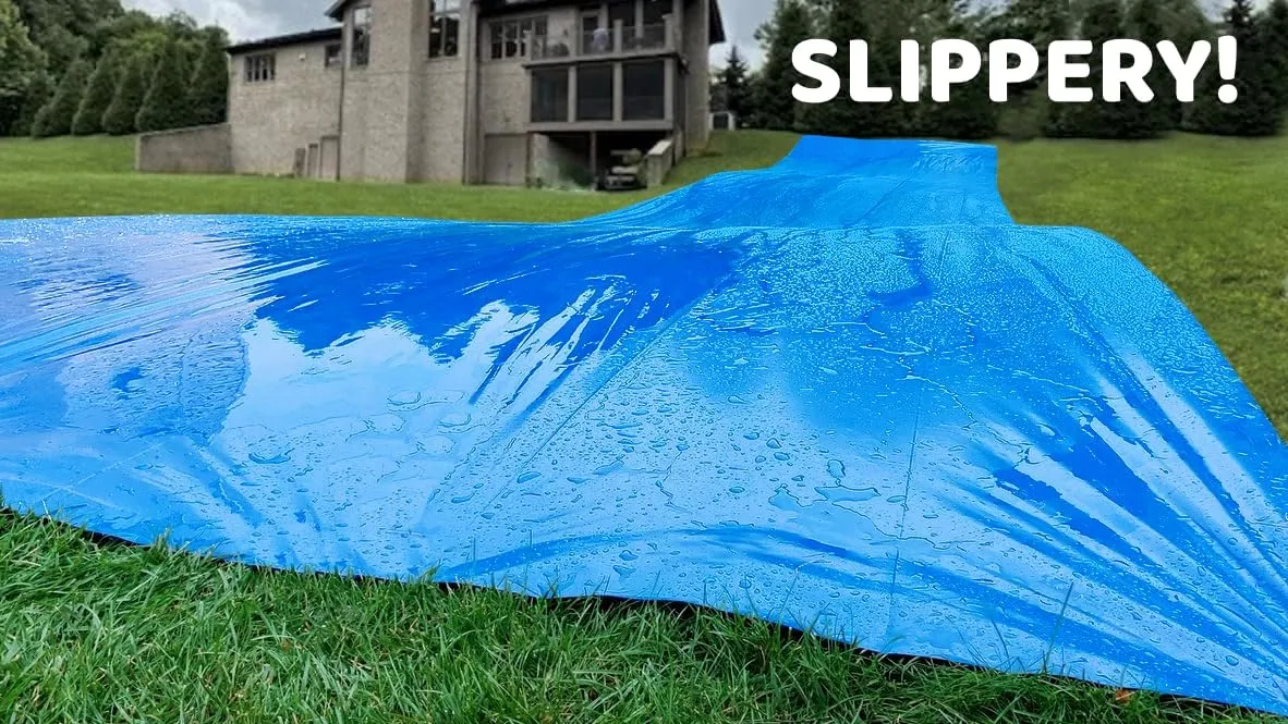 Make-A-Slide. Giant Blue Plastic Water Slides for Adults - 100, 75, 50 Feet Long Heavy-Duty Slip and Slides Water Tarps (50 Foot Slide)