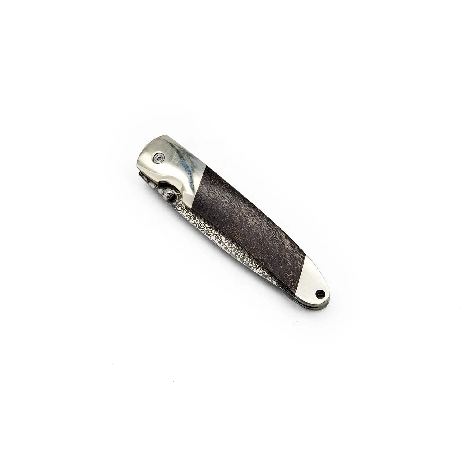 Mammoth Bone Damascus Blade Pocket Knife