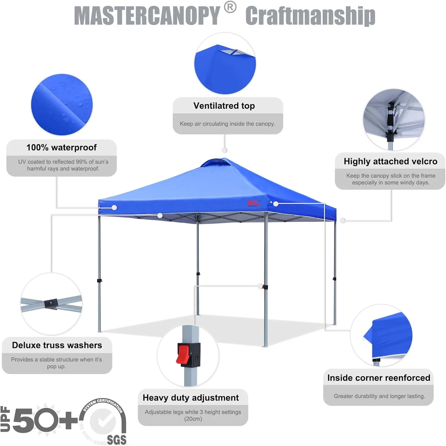 MASTERCANOPY Durable Pop-up Canopy Tent with Roller Bag (8x8, Blue)