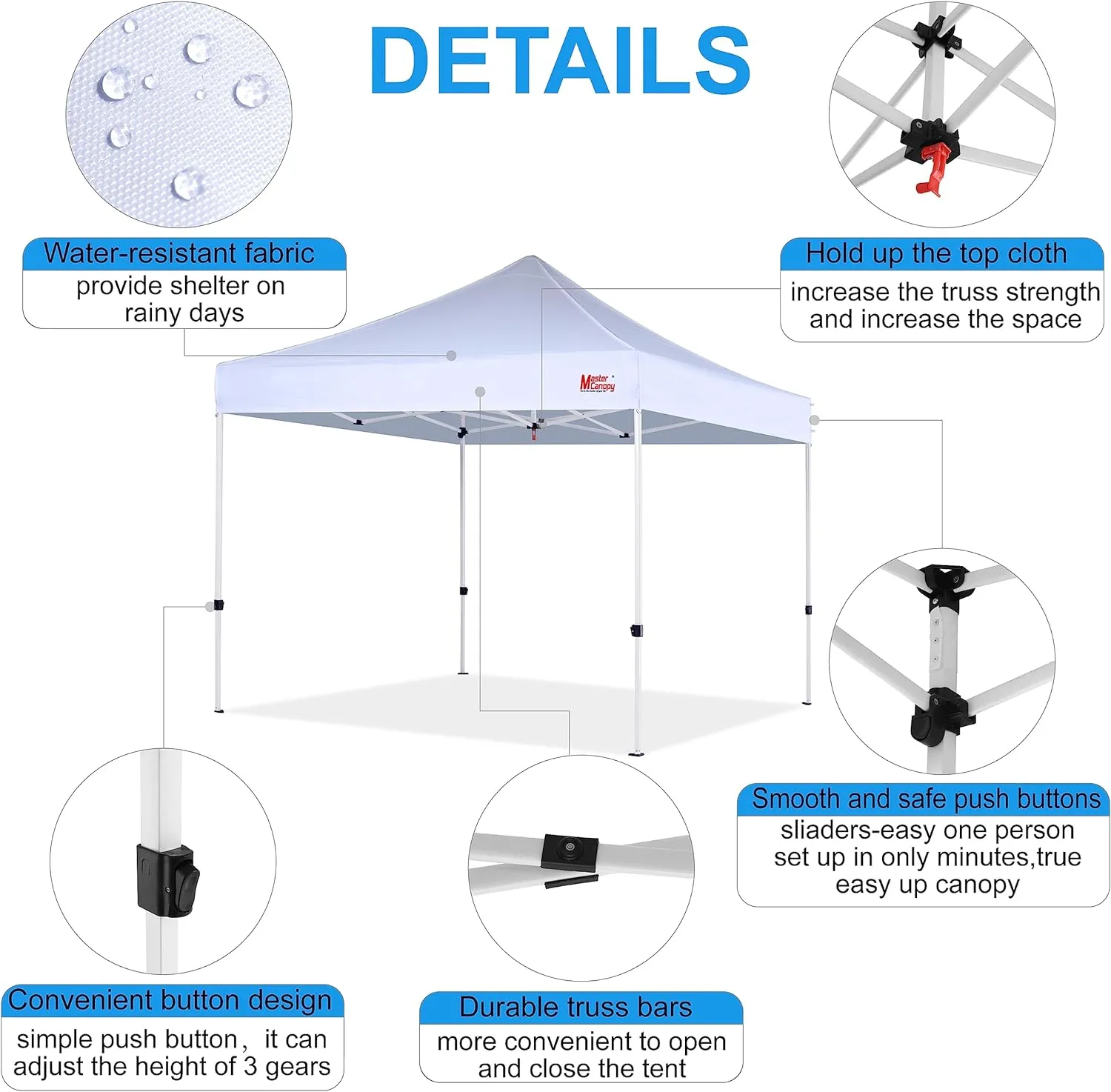 MASTERCANOPY Pop Up Canopy Tent Commercial Grade 10x10 Instant Shelter (White)