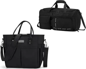 MAXTOP Large Gym Bag and Lunch Bag for Men Women with Wide-Open Pocket Reusable Leakproof Cooler Bag with Removable Shoulder Strap Fitness Weekend Outdoor Activity for Teacher Work Beach Picnic Black