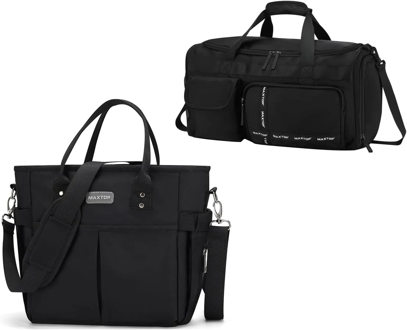 MAXTOP Large Gym Bag and Lunch Bag for Men Women with Wide-Open Pocket Reusable Leakproof Cooler Bag with Removable Shoulder Strap Fitness Weekend Outdoor Activity for Teacher Work Beach Picnic Black