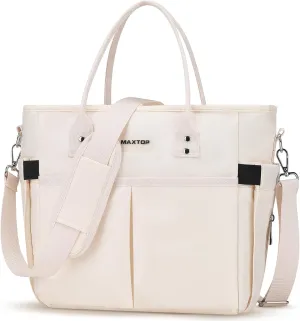 MAXTOP Lunch Bag Women for Work Insulated Thermal Lunch Box with Wide-Open Pocket Reusable Leakproof Cooler Bags with Removable Shoulder Strap for Teacher Nurse Office Picnic Travel Beige