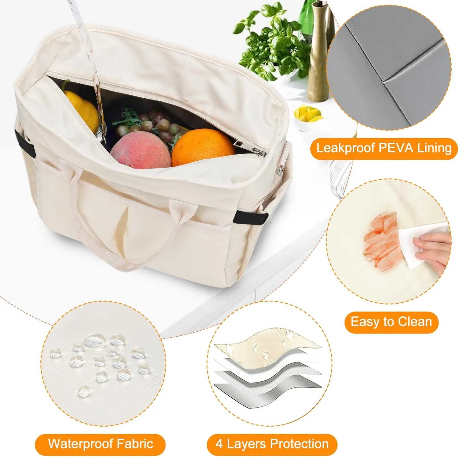 MAXTOP Lunch Bag Women for Work Insulated Thermal Lunch Box with Wide-Open Pocket Reusable Leakproof Cooler Bags with Removable Shoulder Strap for Teacher Nurse Office Picnic Travel Beige