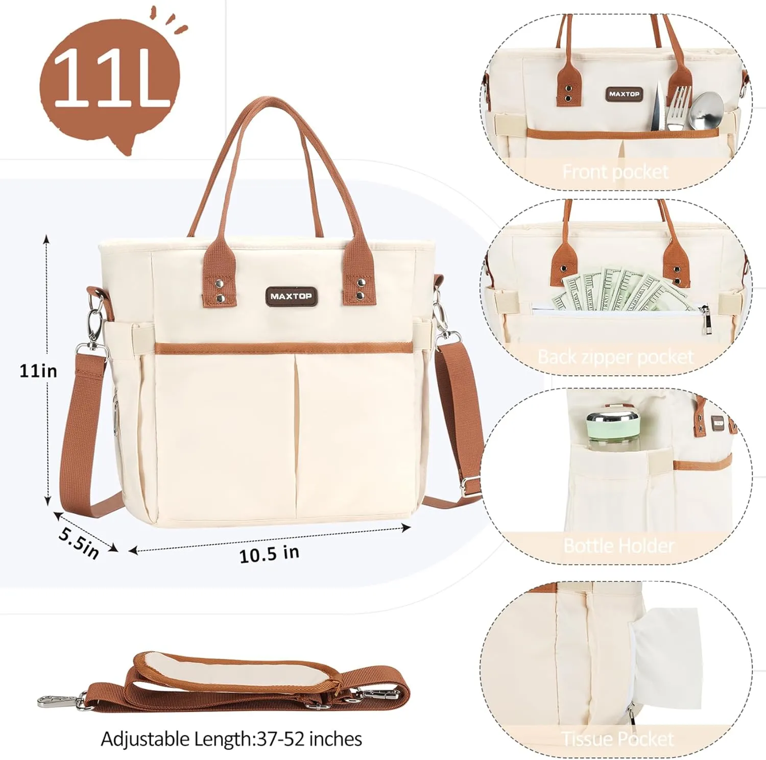 MAXTOP Lunch Bag Women for Work Insulated Thermal Lunch Box with Wide-Open Pocket Reusable Leakproof Cooler Bags with Removable Shoulder Strap for Teacher Nurse Office Picnic Travel