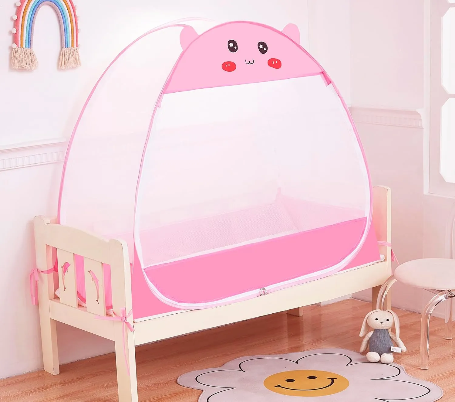 Mengersi Baby Crib Tent,Pop Up Crib Tent to Keep Baby in,Lovely Toddler Crib Net Mosquito Net Safe and Breathable,Installation Convenience,Pink