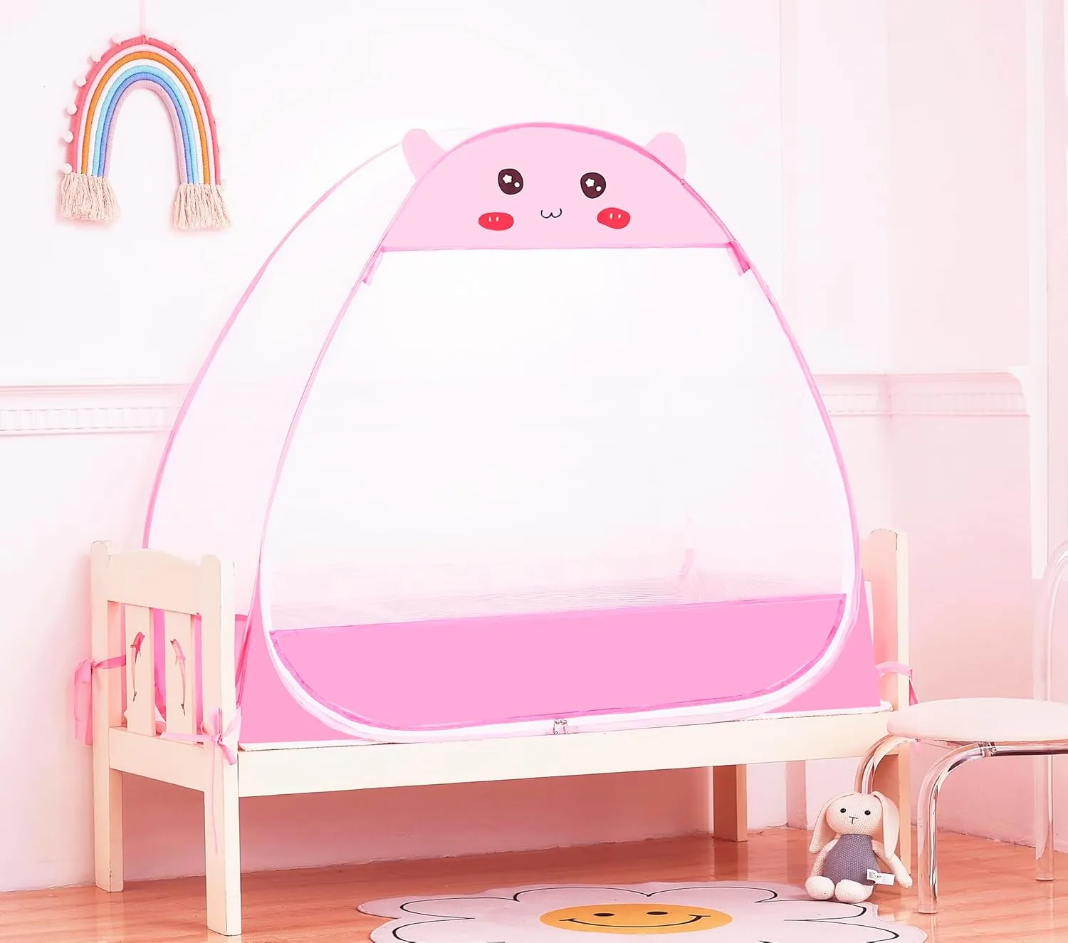 Mengersi Baby Crib Tent,Pop Up Crib Tent to Keep Baby in,Lovely Toddler Crib Net Mosquito Net Safe and Breathable,Installation Convenience,Pink