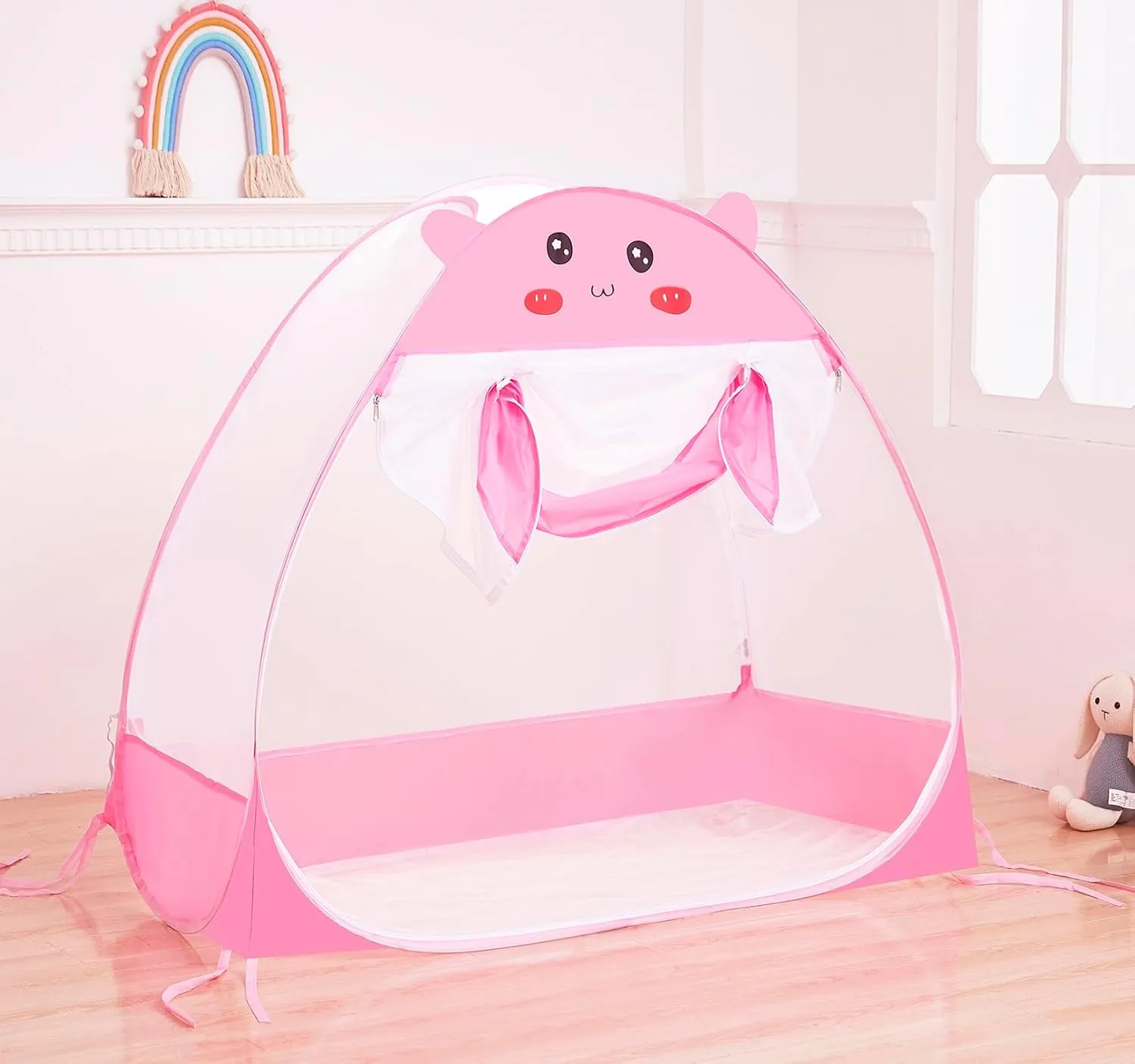 Mengersi Baby Crib Tent,Pop Up Crib Tent to Keep Baby in,Lovely Toddler Crib Net Mosquito Net Safe and Breathable,Installation Convenience,Pink