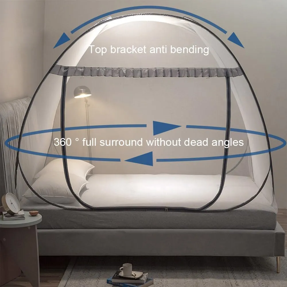 Mengersi Mosquito Net Pop Up Tent for Bed,Bed Canopy with Net Bottom,Mosquito Netting Bed Tent,Bed,Suit for Indoor Outdoor,Camping Tent,Insect Screen(Full/Queen, Gray)