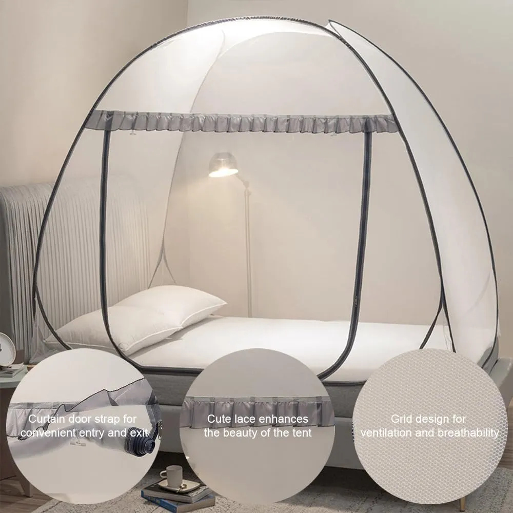 Mengersi Mosquito Net Pop Up Tent for Bed,Bed Canopy with Net Bottom,Mosquito Netting Bed Tent,Bed,Suit for Indoor Outdoor,Camping Tent,Insect Screen(Full/Queen, Gray)