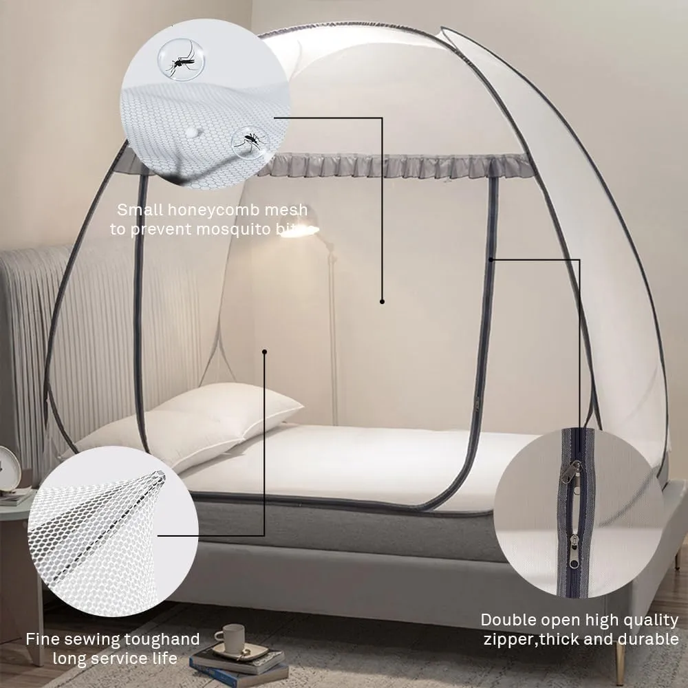Mengersi Mosquito Net Pop Up Tent for Bed,Bed Canopy with Net Bottom,Mosquito Netting Bed Tent,Bed,Suit for Indoor Outdoor,Camping Tent,Insect Screen(Full/Queen, Gray)