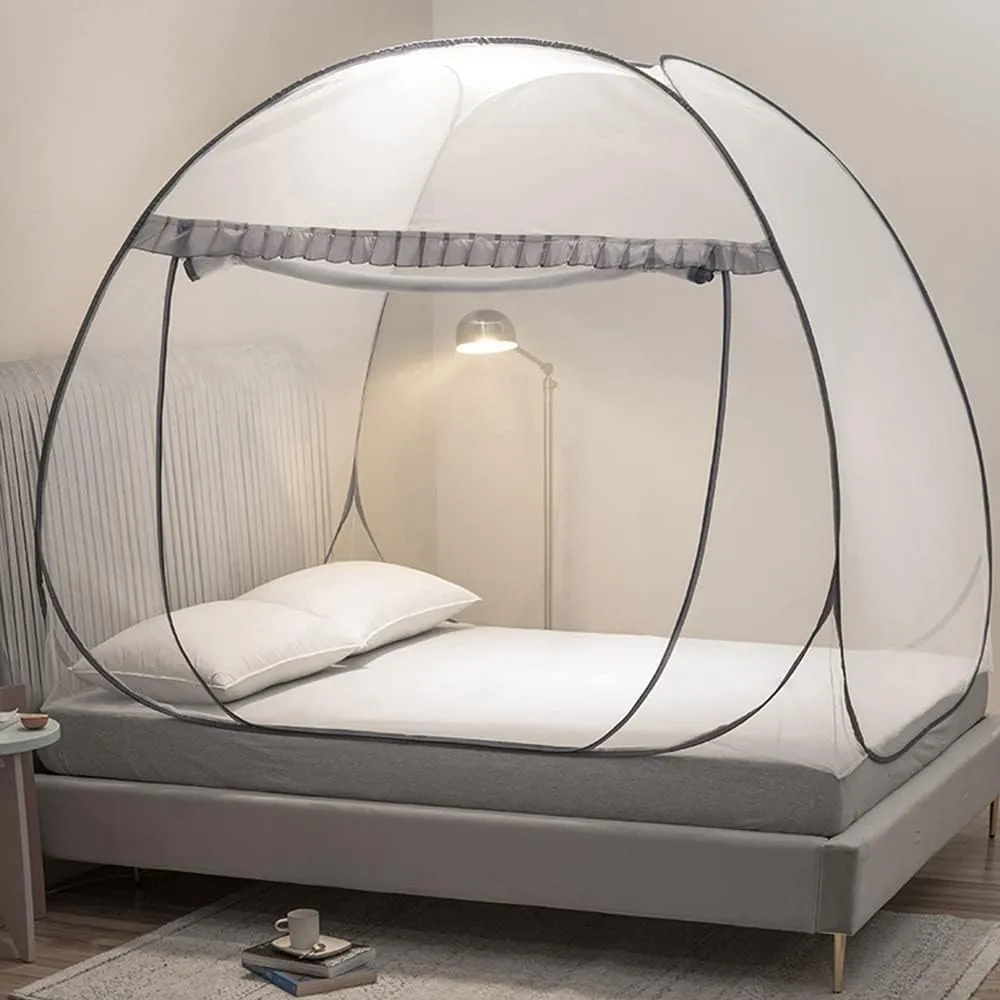 Mengersi Mosquito Net Pop Up Tent for Bed,Bed Canopy with Net Bottom,Mosquito Netting Bed Tent,Bed,Suit for Indoor Outdoor,Camping Tent,Insect Screen(Full/Queen, Gray)