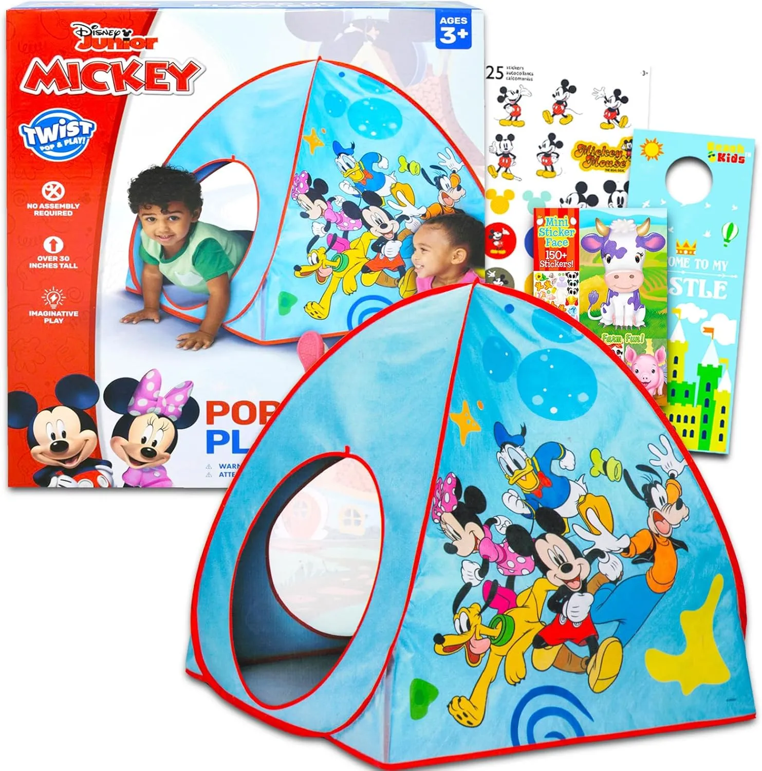 Mickey Mouse Pop Up Tent for Kids - Bundle with Mickey Play Tent for Boys and Girls Plus Stickers, More | Mickey Tent for Kids, Toddlers