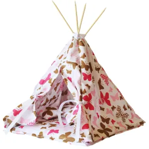 Miniature teepee tent. Tiny play-tent with mat pad pillows. 1:12 play scale pink