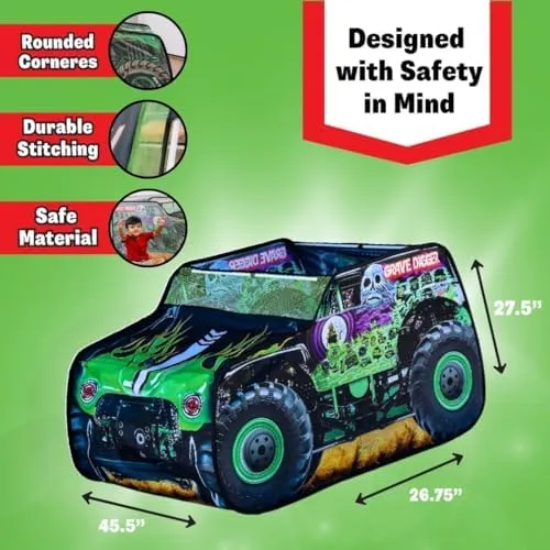 Monster Jam Grave Digger Pop Up Tent – Monster Truck Playhouse for Kids | Removable Skull Key Fob with Vehicle Sounds | Car Toys for Toddlers – Sunny Days Entertainment