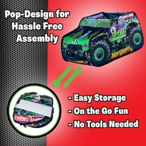 Monster Jam Grave Digger Pop Up Tent – Monster Truck Playhouse for Kids | Removable Skull Key Fob with Vehicle Sounds | Car Toys for Toddlers – Sunny Days Entertainment